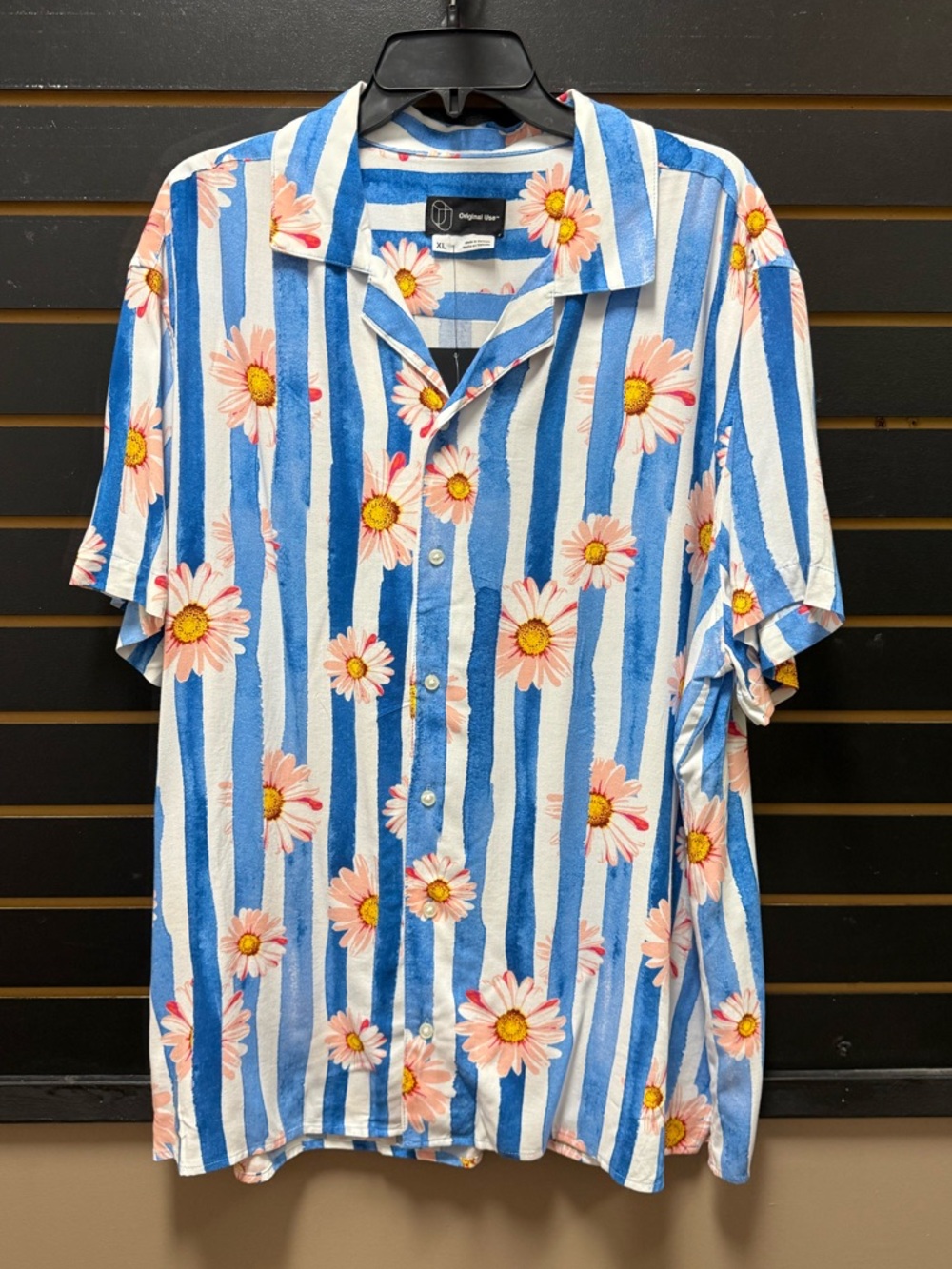 NWT Original Use Blue Stripe Daisy Floral Camp Shirt XL Summer